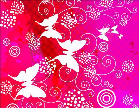 White butterflies - white, red, butterflies, pinks, whirls, swirls