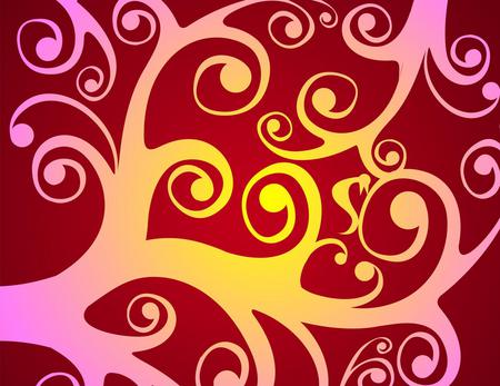 Whirly branches - branches, vines, yellow, red, whirly, pink, swirls