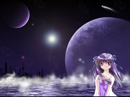 Moonage daydream - moon, purple, star, anime