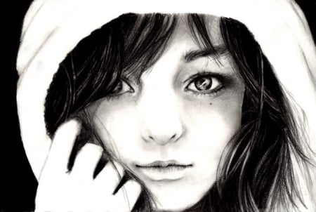 Quick Sketch Portrait - sketch, hood, girl, black and white, art