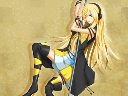 Vocaloid Lily - pretty, anime, vocaloid, yellow, lily, pole, cute, yellow hair, vocaloids, headset, sexy