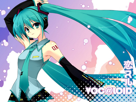 Hatsune Miku - hatsune miku, girl, headset, music, twintail, colorful, hatsune, vocaloids, pretty, vocaloid, beautiful, tie, anime, miku, cute