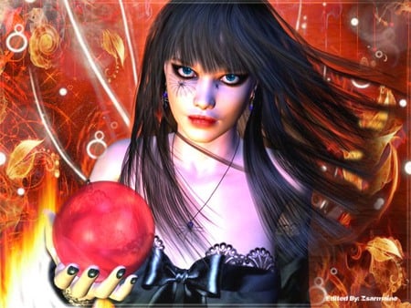 Gothic girl - vectors, girl, red, gothic, fire