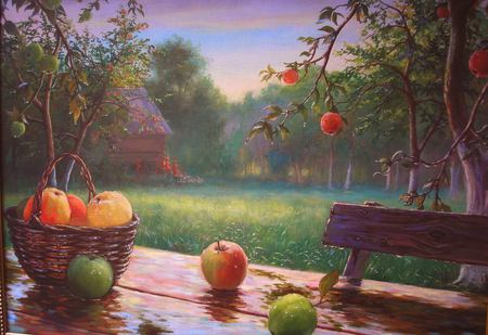 Rain - chair, rain, table, apples, country