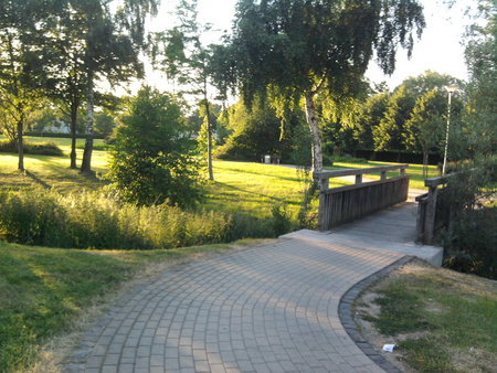 Sunset in the parc - sun, sunset, bridge, parc, small