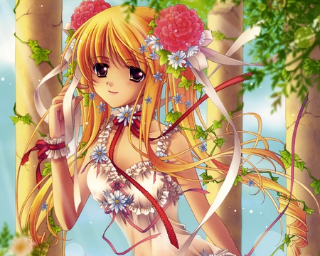 Cute Girl - sexy, girl, hot, female, anime girl, plant, anime, cute, flower