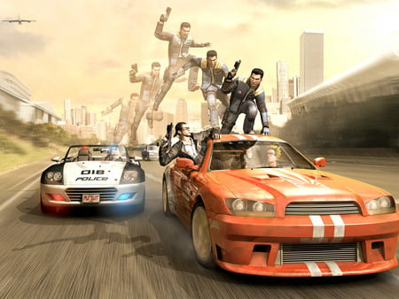 Road in Action - attack, gun, pursuit force, police, shooting, fighting, stunning, car, hd, hero, action, adventure, video game