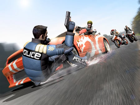 Pursuit Force - gun, fast, bike, video game, road, police, perfect, shoot, car, game, pursuit force, hero, fighting, stunning, attack, hd, speed, adventure, crime, action, enemy, shooting