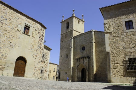 Caceres street - medieval, caceres, church, day