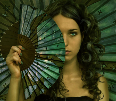 Fan - green, fan, girl, 3d