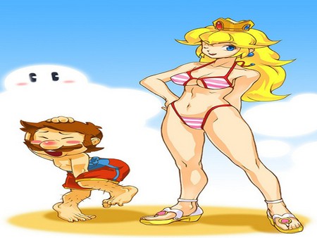 lucky man - women, beach, female, girl, videogame, video game, nintendo, mario, bikini, princess peach