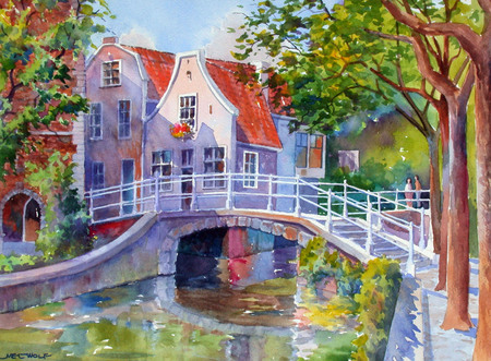 The Canal Bridge - river, lodging, tree lined, canal, hotel, walkways