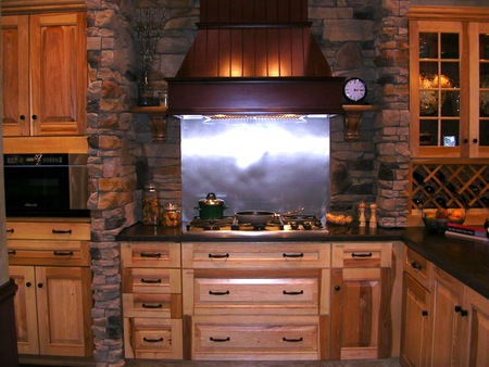 Rustic Brick Kitchen - stone, cabinets, counters, granite, country