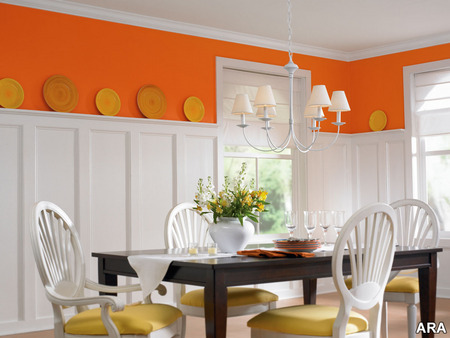 Spring Country Kitchen - bright, cabinets, colour, wainscot, table, chairs