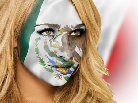 Mexico girl-face - eagle, beautiful, red, green, girl, mexico, tatoo, flag