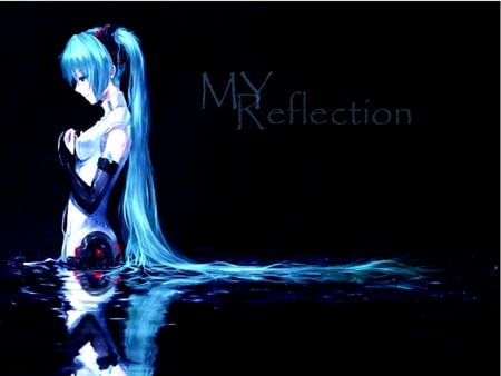 Hatsune Miku Append 01 - hatsune miku, girl, append, headset, twintail, water, append 01, hatsune, vocaloids, pretty, reflection, vocaloid, blue, anime, miku, cute