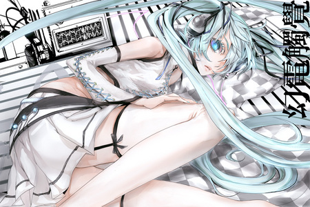 Hatsune Miku - hatsune miku, sexy, hot, girl, headset, blue eyes, japanese, hatsune, vocaloids, pretty, vocaloid, twitnail, anime, kanji, miku, cute