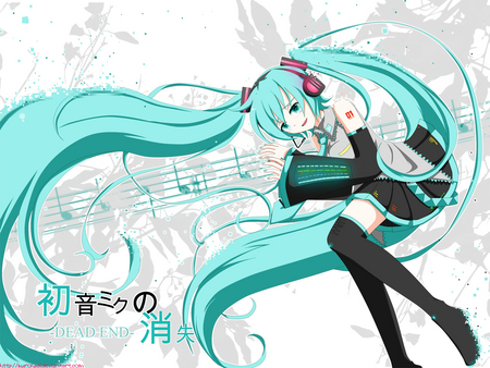 Hatsune Miku - Dead End - hatsune miku, dead end, girl, headset, song notes, twintail, song, notes, hatsune, vocaloids, pretty, vocaloid, anime, miku, cute