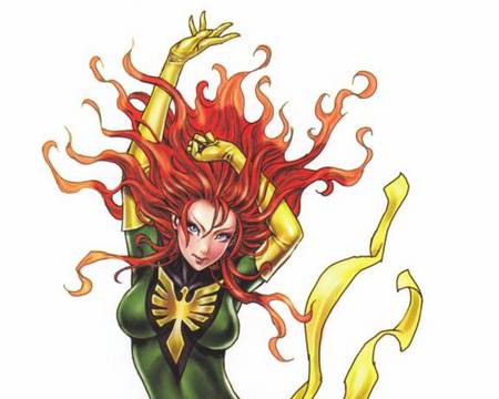 Phoenix - anime, anime girl, cartoon, female, yellow, hot, girl, white, red, green, x men, sexy