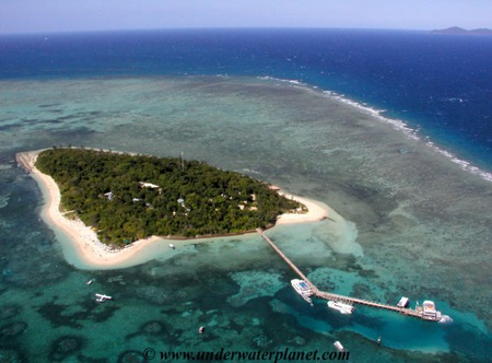 Green Island - crystal clear, coral, ocean, blue, sand, white, jetty, island, sea, boats, green