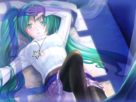 Crying Miku - hatsune, miku, cute, twin tails, thigh highs, beauty, beautiful, vocaloid, hot, anime, crying, sexy, hatsune miku