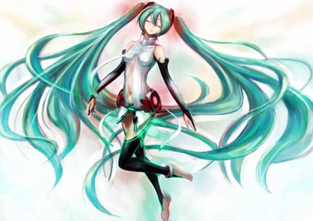 Miku Append - anime, vocaloid, twintails, append, miku append, beautiful, hot, girl, beauty, miku, aqua eyes, cute, aqua hair, thigh highs, hatsune, sexy, vocaloids