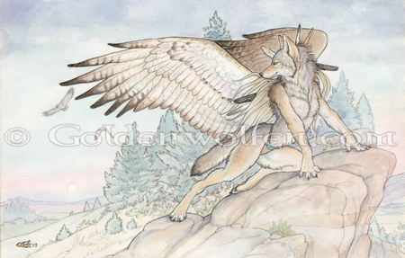 Wing wolf - wolf, art, fantasy, landscape