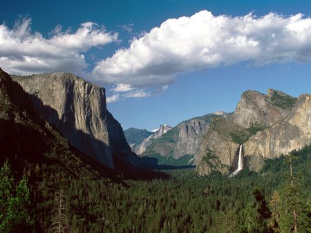 blue sky mountains - trees, nature, waterfall, mountains, sky