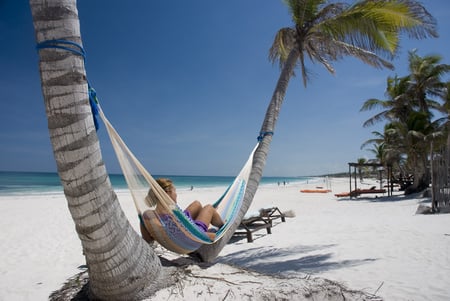 Hola Mexico - playa del rey, beach, hammock, girl, mexico