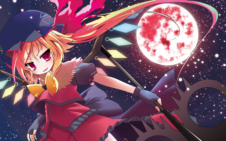 Stylish Flandre - touhou, flandre scarlet, full moon, red moon, night