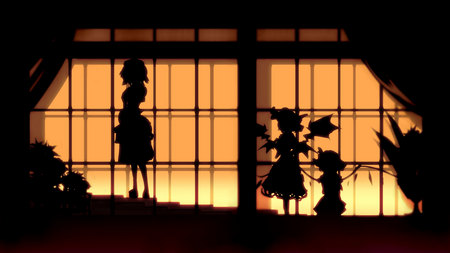 Scarlet Silhouttes - remilia scarlet, touhou, flandre scarlet, window, izayoi sakuya, silhoutte, shadow