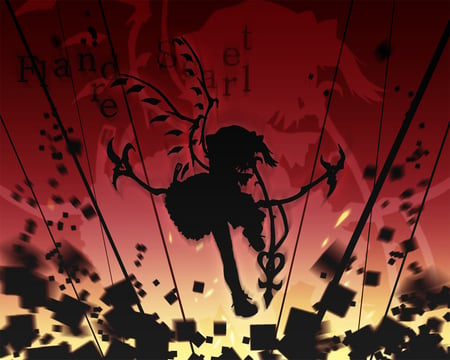 Flandre makes things go BOOM! - touhou, explosion, flandre scarlet, red, shadow