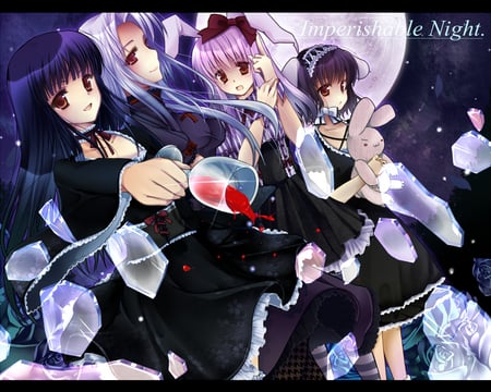 Imperishable Night - tewi, touhou, houraisan kaguya, yagokoro eirin, reisen udongein inaba