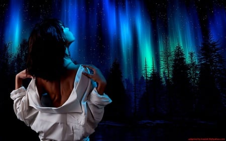 blue glow - woman, nature, body, blue