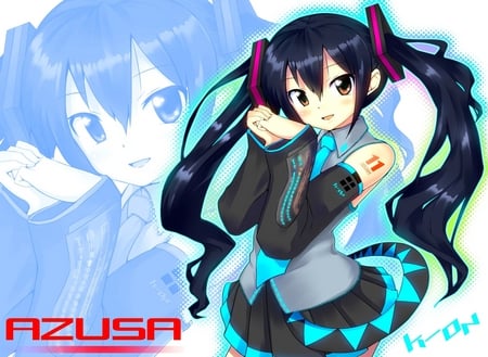 Azusa cosplaying Miku - k-on, nakano azusa, anime, azusa, cosplay