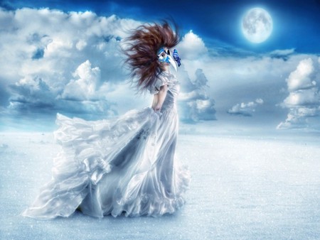 ICE FAIRY - clouds, moon, ice, mask, fairy, sky