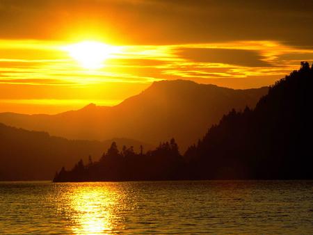 Sunset - nature, water, sunset, mountain