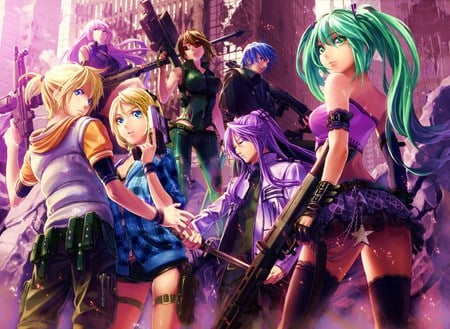 Vocaloid - luka, gakupo, meiko, kaito, len, rin, cool, vocaloid, anime, miku, guns