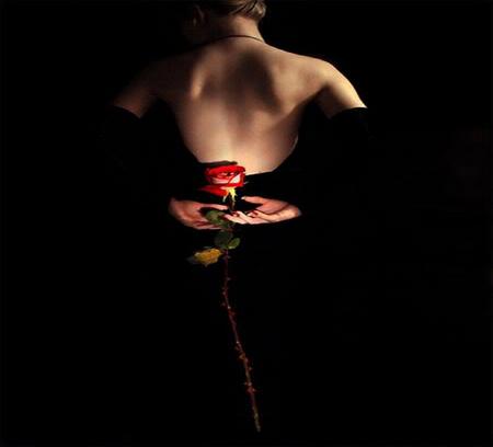 The Gift - black, flowers, rose, woman