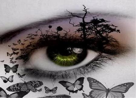 Butterfly - woman, green, butterfly, eyes