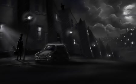 a dark city - city, abstract, dark, cg