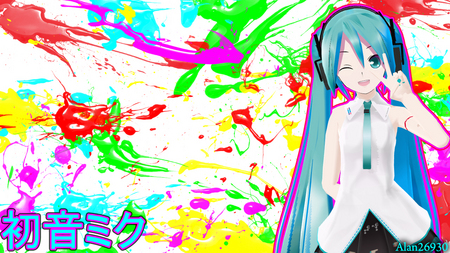 Hatsune Miku - hatsune, miku, pretty, cute, beautiful, vocaloids, vocaloid, anime, twintail, girl, rainbow, headset, colorful, hatsune miku