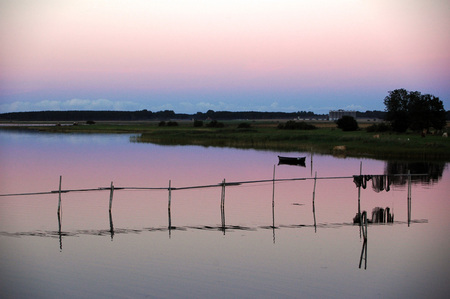 Sunset Northsea - northsea, germany, fisherboat, sunset, blue, boat, pink