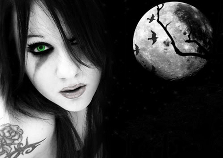 Gothic girl - moon, girl, 3d, gothic