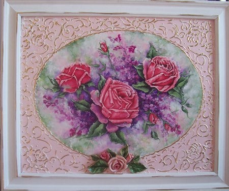 Roses - plate, roses, frame, red beautiful