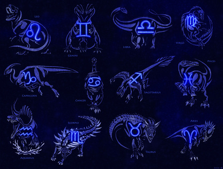 zodiac - abstract, zodiac, blue, animals