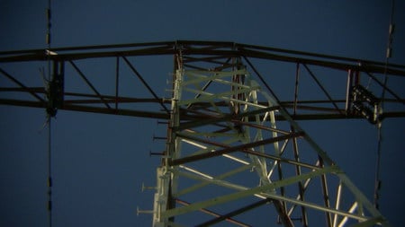 Power line - blue sky, power line, underneath, pylon