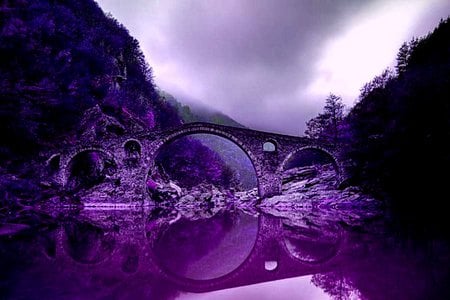 Bulgaria - forest, purple, photo, bridge, sky, places, reflection, rivers, photography, nature, mountain, bulgaria