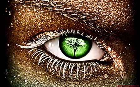 I See You - face, green, tree, golden, eye