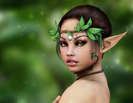 Elf - green, elf, fantasy, 3d